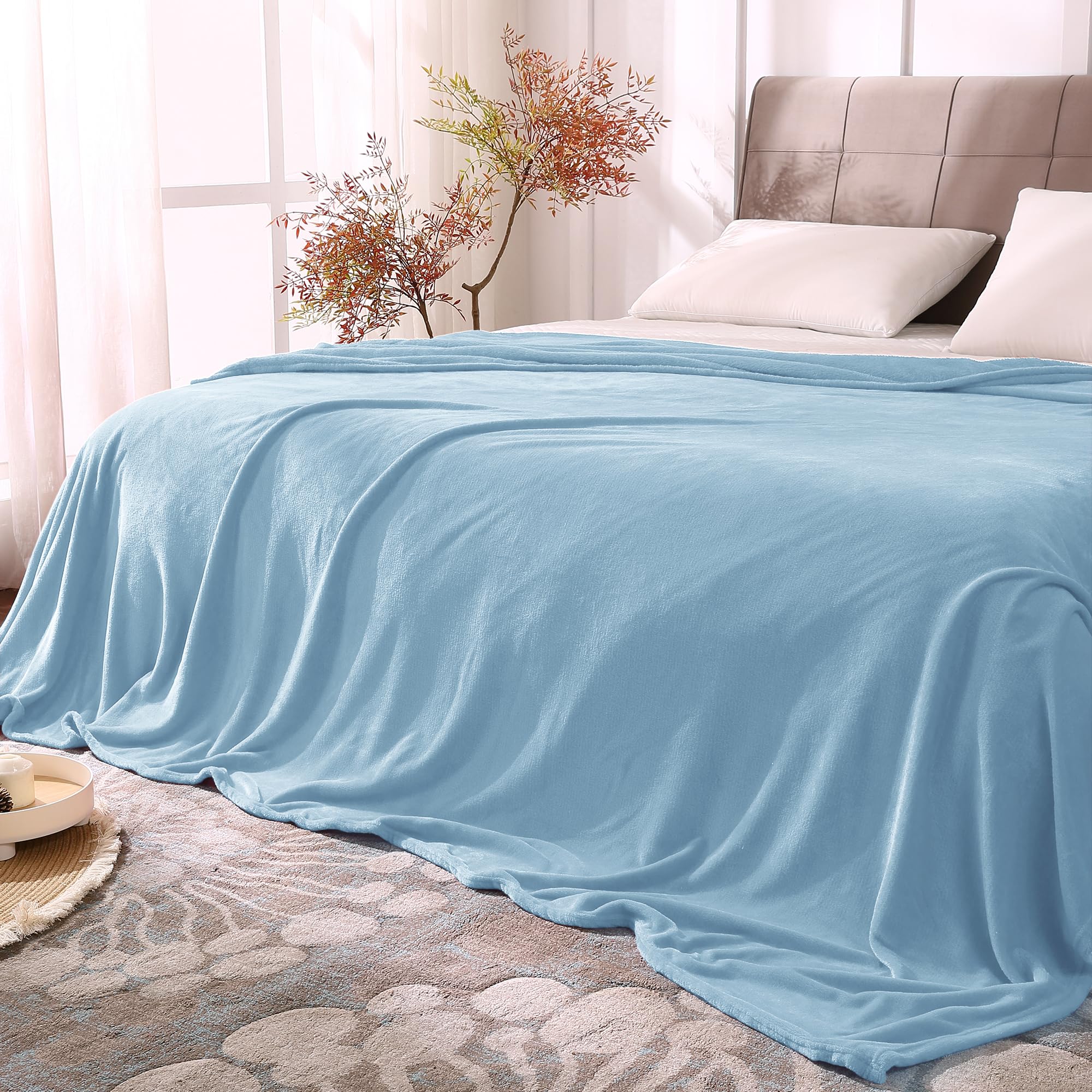 Bedelite Fleece Blankets Queen Size Washed Blue Throw Blankets For Bed, Luxury Plush Cozy Fuzzy Blanket 90X90 Inches, Super Soft