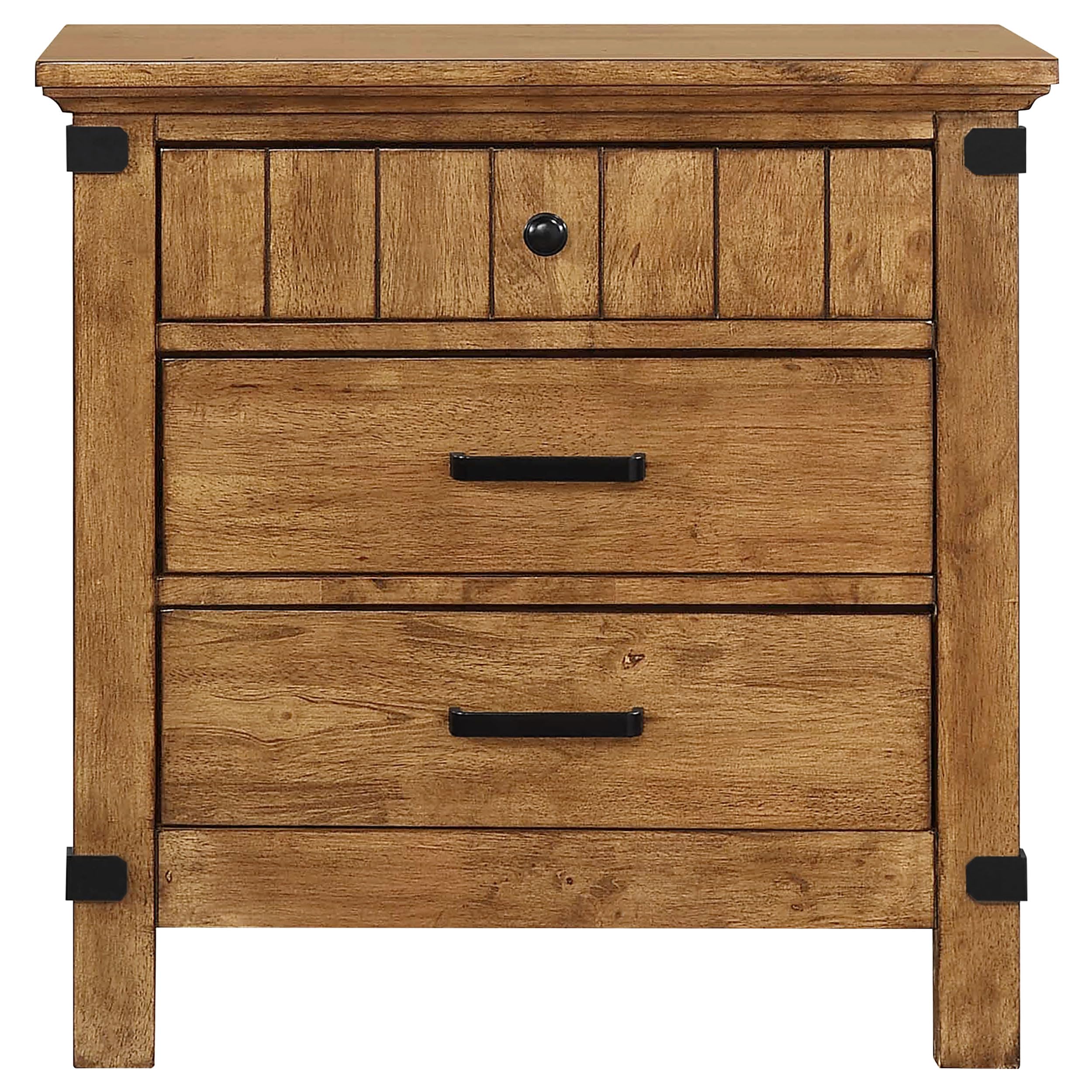 Coaster Home Furnishings Brenner Farmhouse Wood 3-Drawer Bedroom Nightstand Bedside Table Organizer Unit Rustic Honey 205262