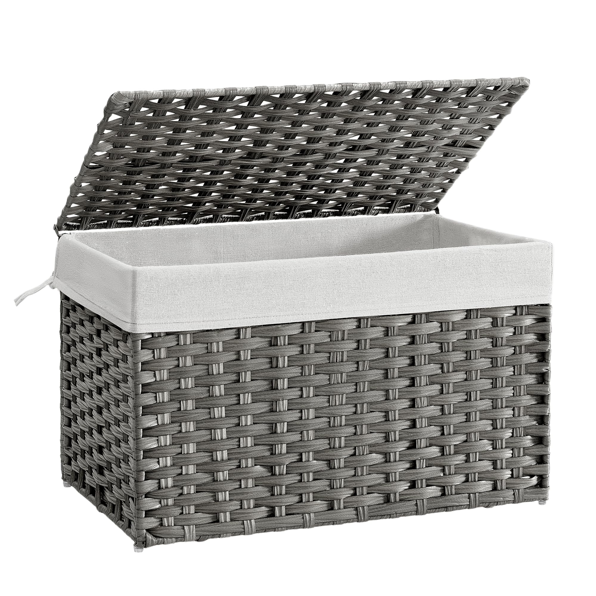 SONGMICS Storage Basket with Lid, 27.7 Gallon (105L) Storage Bin, Woven Blanket Storage Basket with Handles, Foldable, Removable