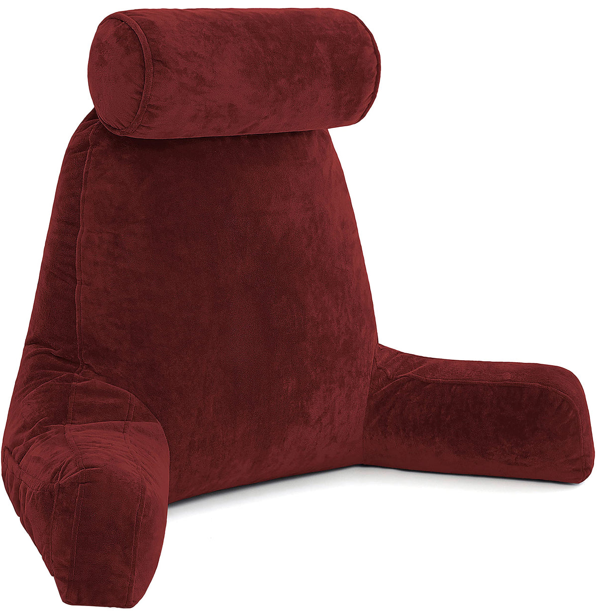 Husband Pillow Xxl Maroon Backrest With Arms - Adult Reading Pillow With Shredded Memory Foam, Ultra-Comfy Removable Microplush
