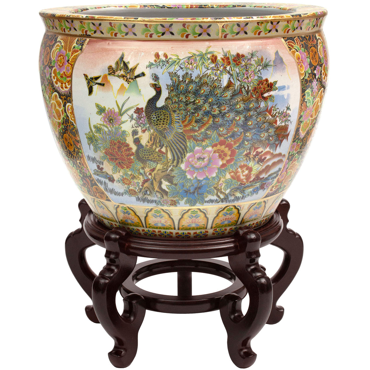 Red Lantern 18' Satsuma Garden & Peacock Porcelain Fishbowl