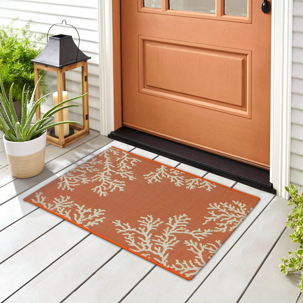 Liora Manne Esencia Machine Washable Non-Slip Low Profile Indoor/Outdoor Mat-Transitional, Coastal, Beach, Border, Coral Edge Sunset 2' X 2'10'