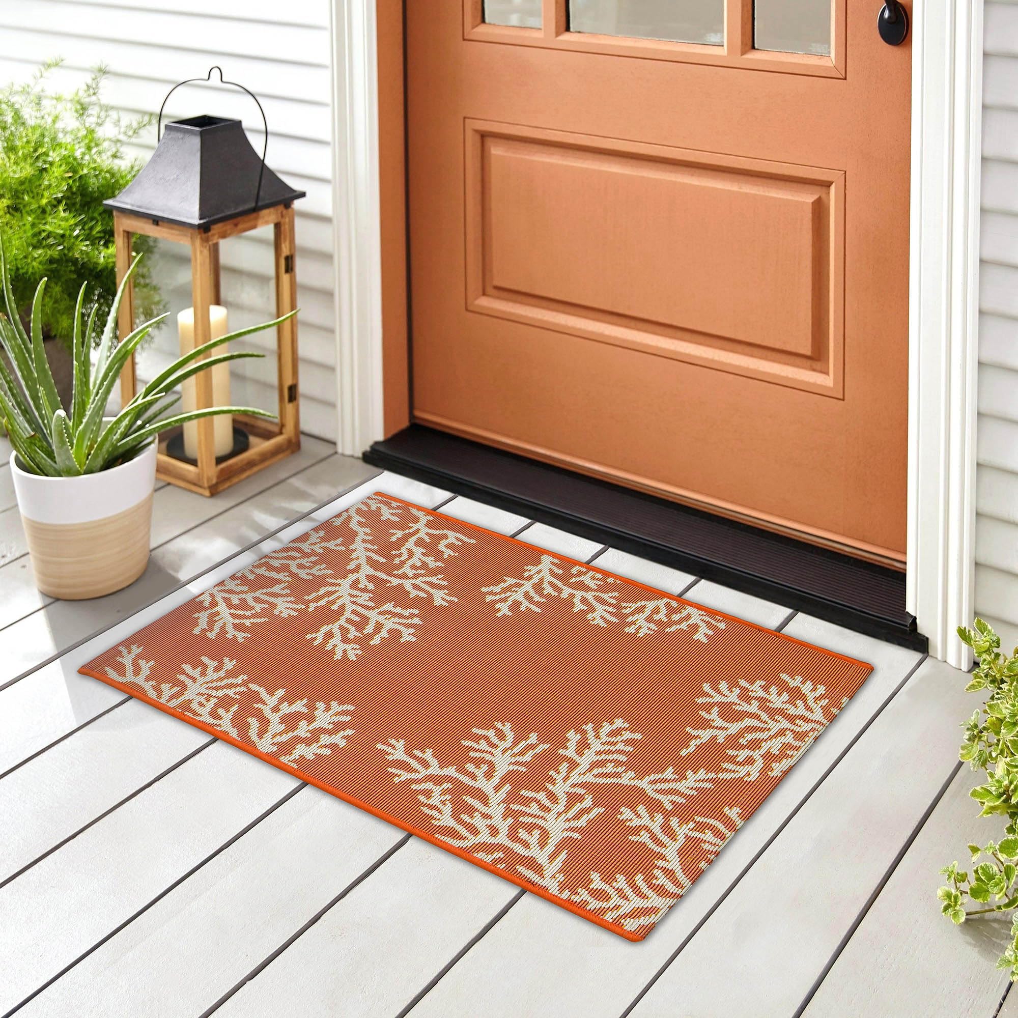 Liora Manne Esencia Machine Washable Non-Slip Low Profile Indoor/Outdoor Mat-Transitional, Coastal, Beach, Border, Coral Edge Sunset 2' X 2'10'