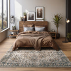 Bileehome Dining Room Rugs For Under Table Washable Country Vintage Area Rug For Living Room 6X9,Chocolate Brown