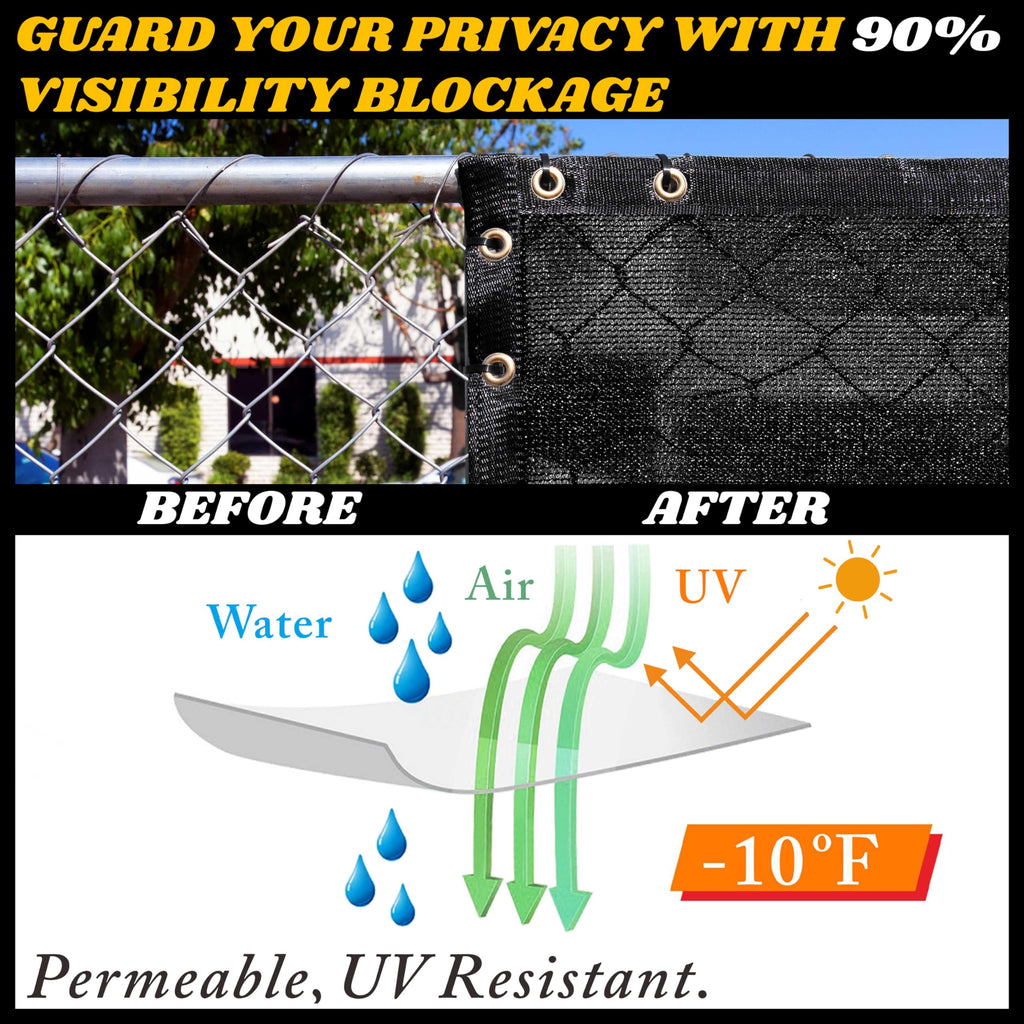 Royal Shade Custom Size 5' X 8' Black Fence Privacy Screen Windscreen Cover Netting Mesh Fabric Cloth - Cable Zip Ties Included