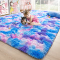 Noahas 5x8 Fluffy Rainbow Rug for Girls Bedroom,Soft Kids Rugs for Room,Shaggy Area Rugs for Living Room,Fuzzy Blue and Purple B