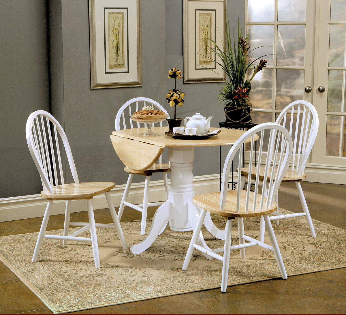 Coaster Furniture 5-Piece Drop Leaf Natural Brown and White Dining Set 4241-S5