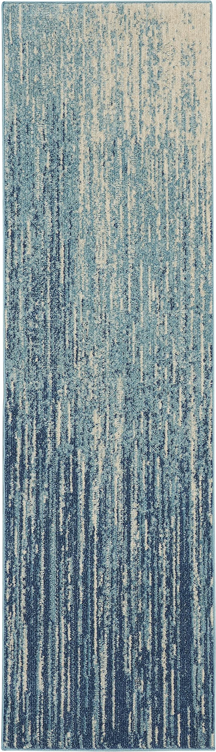 HomeRoots Navy/Light Blue 100% Polypropylene 2’ x 8’ Navy and Light Blue Abstract Runner Rug