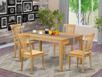 East West Furniture CAAV5-OAK-W 5 Piece Kitchen Table Set for 4 Includes a Rectangle Dining Room Table and 4 Solid Wood Seat Chairs, 36x60 Inch, Oak