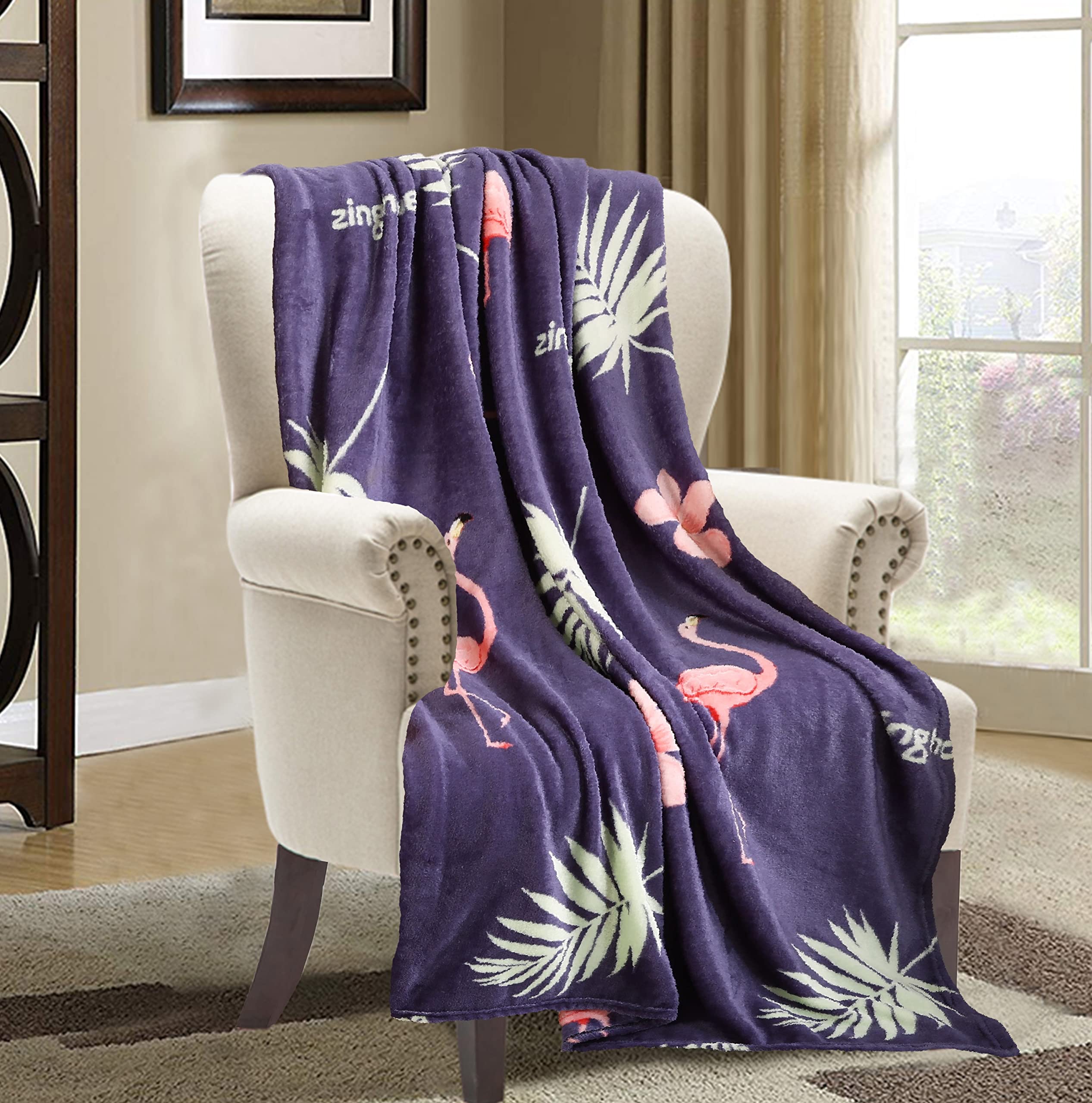 Elegant Comfort Velvet Touch Ultra Plush Christmas Holiday Printed Fleece Throw/Blanket-50 X 60Inch, (Flamingo)