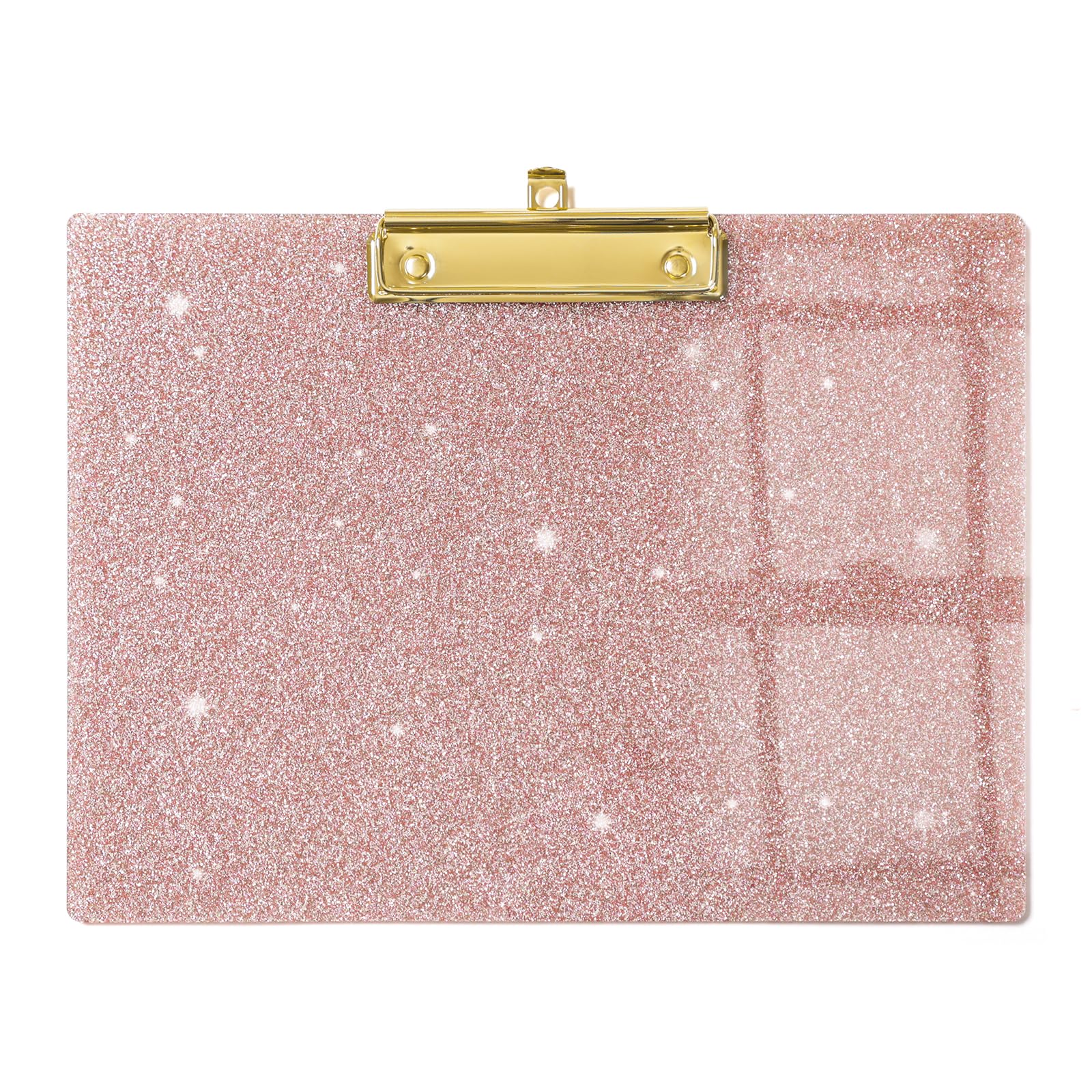 Uniqooo Sparkle Rose Gold Glitter Landscape Clipboard, Horizontal Clipboard With Shiny Gold Finish Clip, Back To School Gift 1St