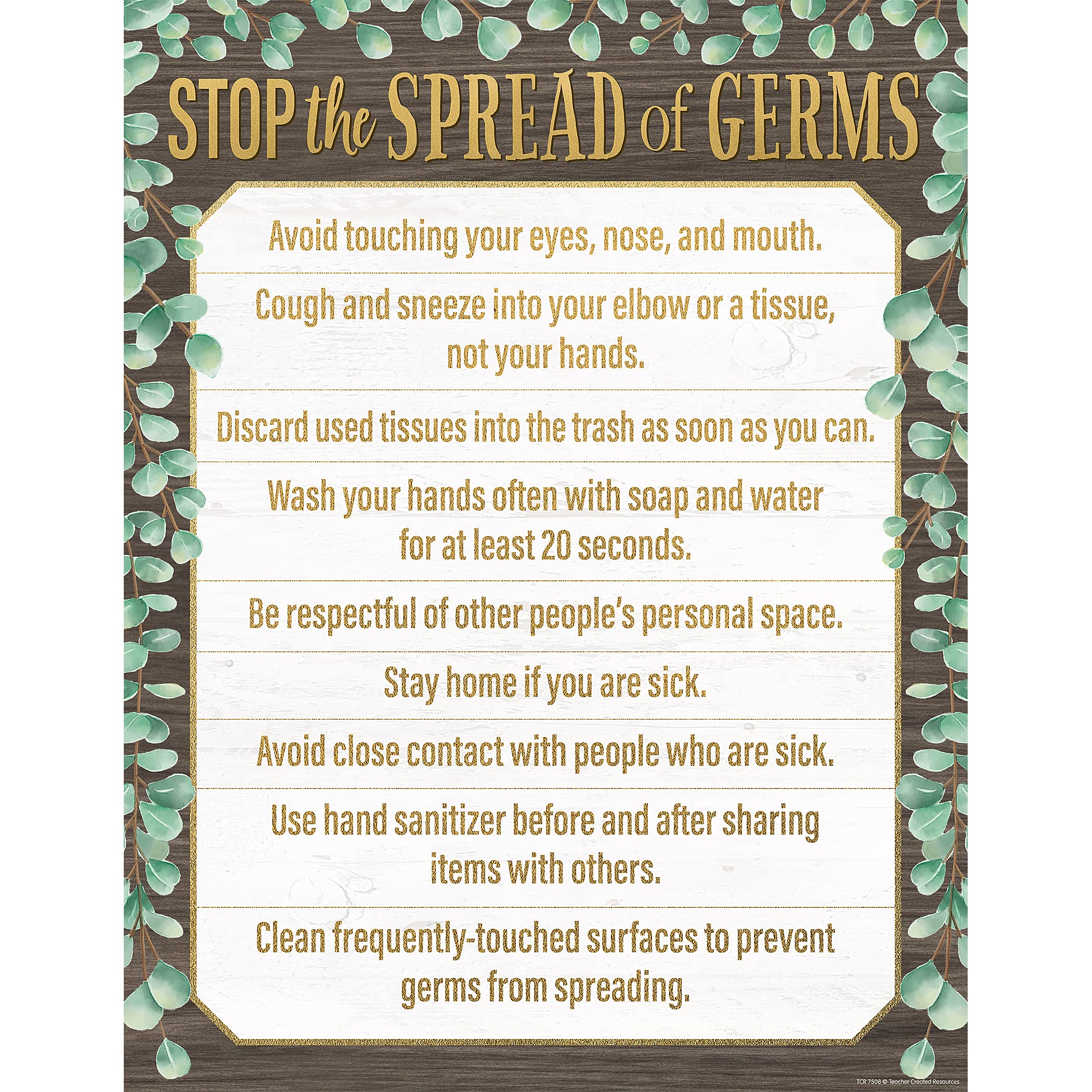 Teacher Created Resources Eucalyptus Stop The Spread of Germs Chart, 17'' x 22''