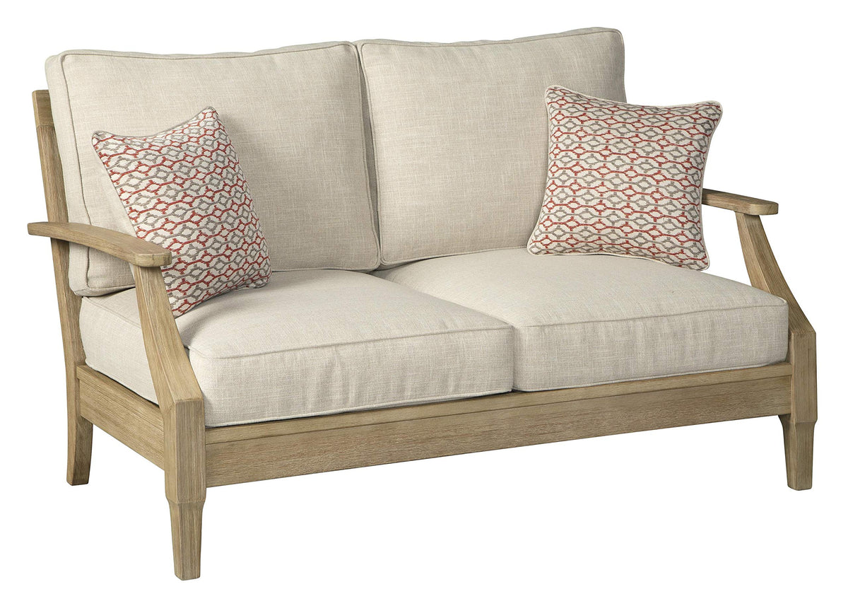 Benjara Traditional Wooden Loveseat With Fabric Cushioned Seating, Brown And Beige