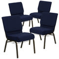 4 Pk. 21 Navy Blue Dot Fabric Church Chair, Cup Book Rack - Gold Vein Frame