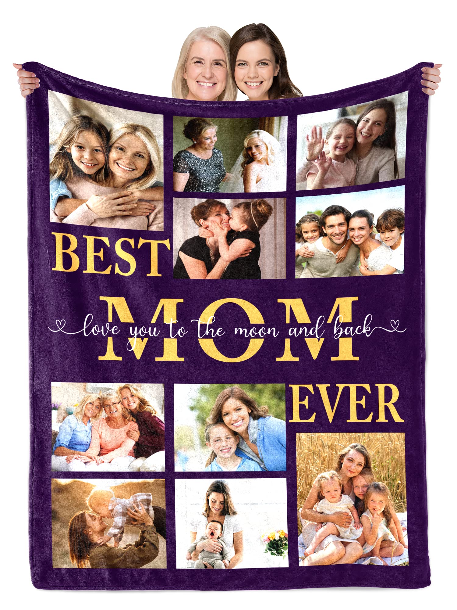 Prints Fun Personalized Mothers Day Birthday Gifts, Custom Picture Blanket For Best Mom Ever For Women From Daughter Son, Photo