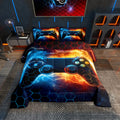 Feelyou Kids Boys Blue Red Gamer Comforter Set Queen Size, Honeycomb Gaming Comforter for Lightning Gamepad Bedding Set Game Roo