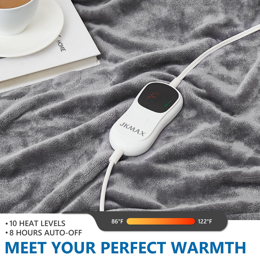 Jkmax Electric Heated Heating Blanket - Heated Bed Blanket Queen Size 84''X90'' With 10 Heating Levels 8 Hours Auto Off Fast Hea