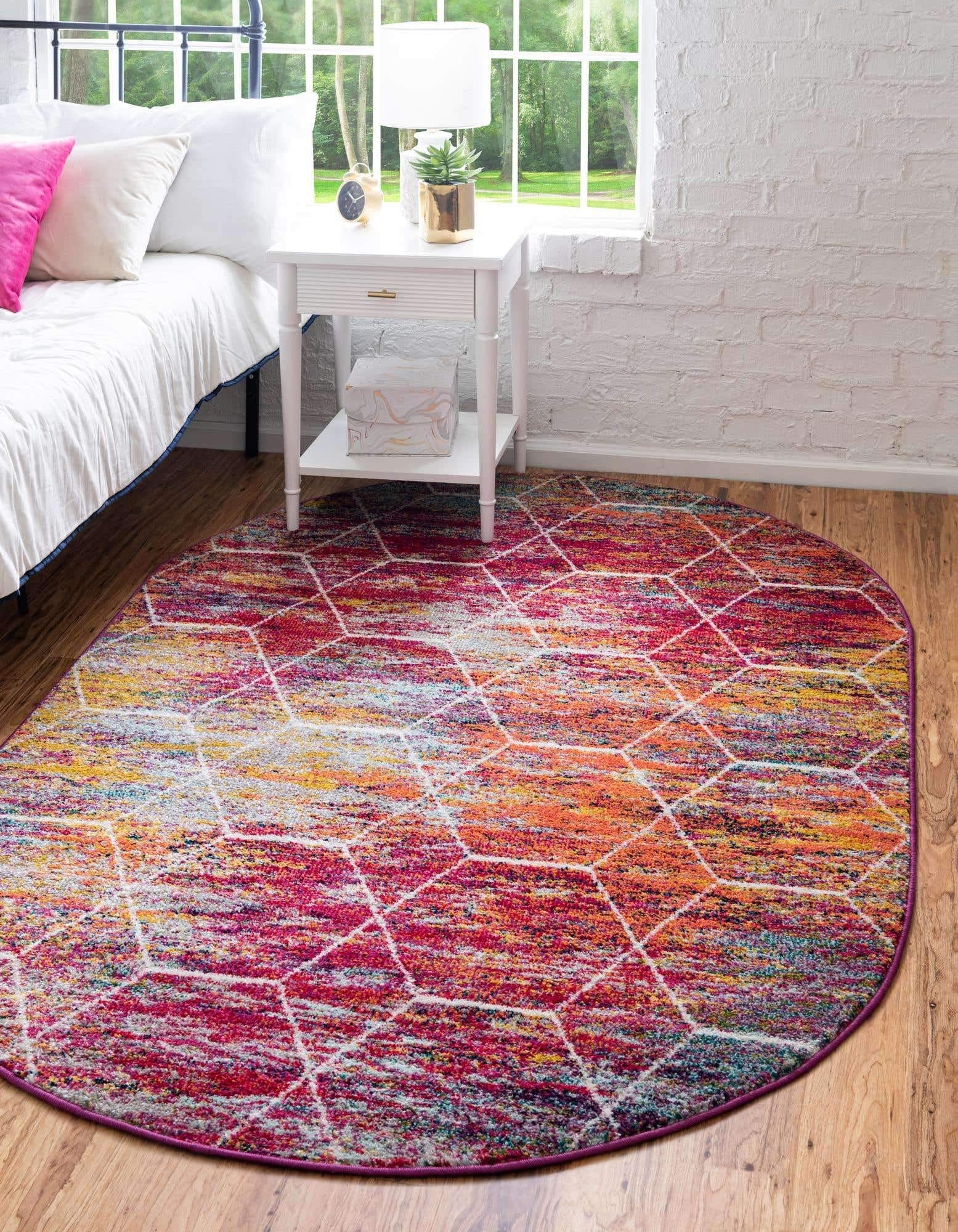 Unique Loom Trellis Frieze Collection Area Rug - Geometric (5 x 8 Oval, Multi/ Ivory)