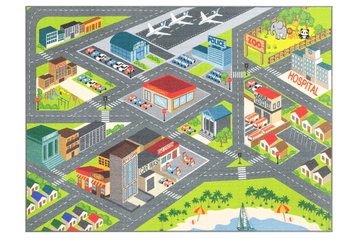 Kc Cubs Road Play Map City Car Vehicle Traffic Educational Learning & Fun Game Area Non Slip Boy & Girl Kids Rug Carpet For Chil