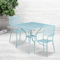 Flash Furniture Oia Commercial Grade 28 Square Sky Blue Indoor-Outdoor Steel Patio Table Set with 2 Square Back Chairs