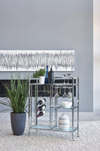 Coaster Furniture Modern Contemporary 3 Shelf Serving Bar Cart Trolley Carrara Marble Pattern Tempered Glass Caster Wheels Wine Bottle Stemware Rack Chrome 181370