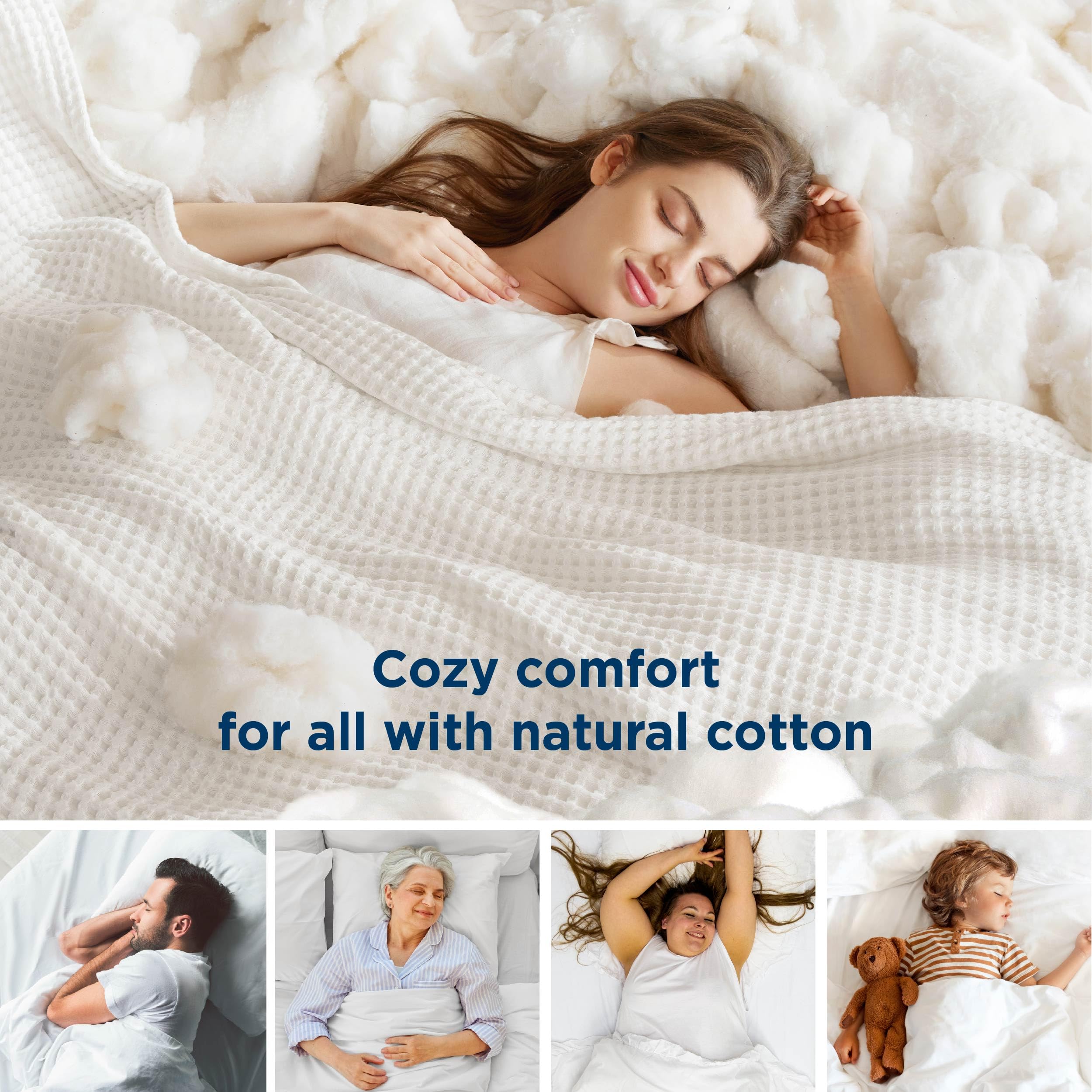 Bedsure 100% Cotton Blanket King Size For Bed - Waffle Weave Blankets King Size, Soft Lightweight Thin Blankets For Summer, Ivor