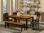 East West Furniture Nian5N-Bch-Lc 5 Piece Dining Room Set Includes A Rectangle Kitchen Table With Butterfly Leaf And 2 Faux Leather Dining Chairs With 2 Benches, 36X66 Inch, Black & Cherry