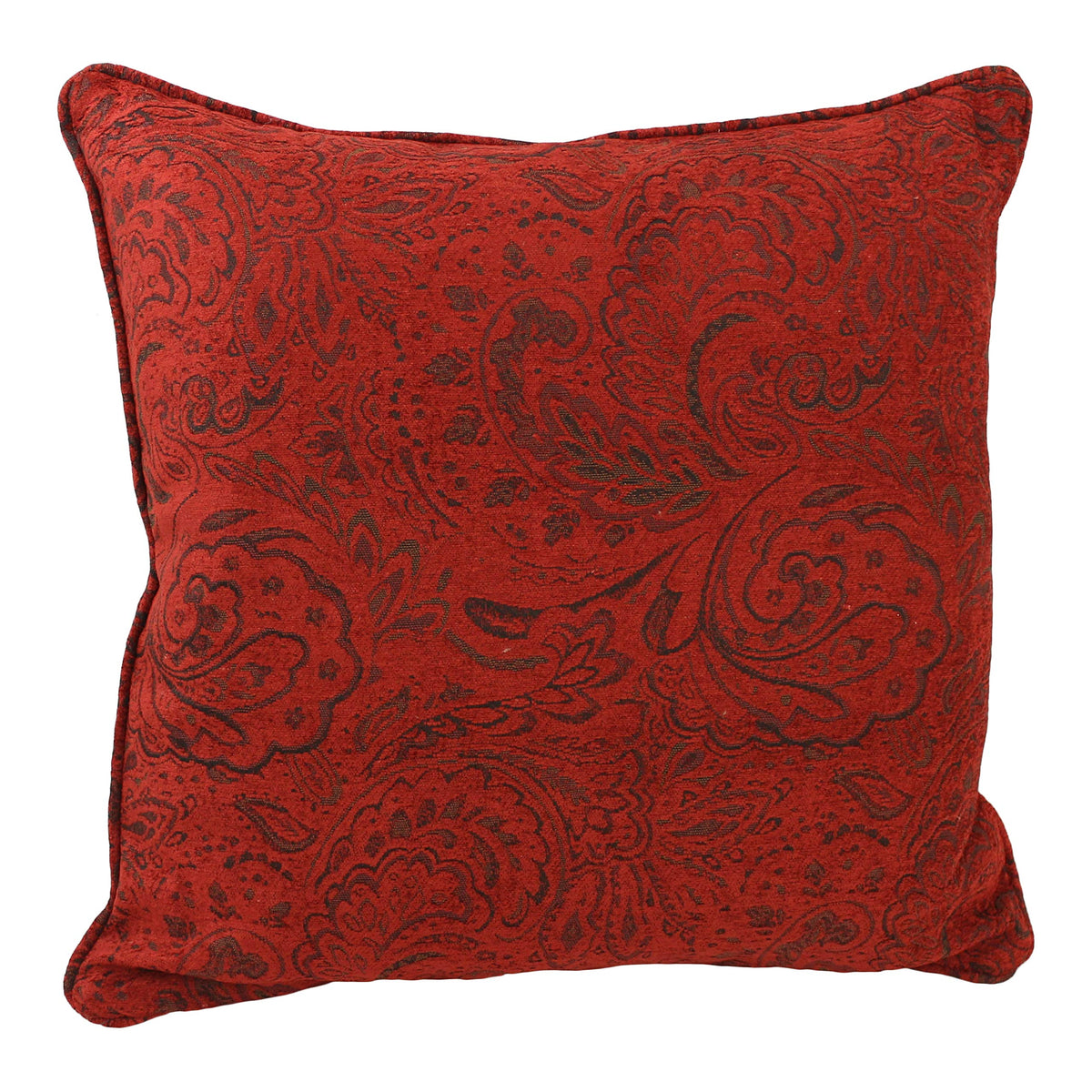 Blazing Needles Corded Square Jacquard Chenille Throw Pillow, 25&quot;, Scrolled Floral Red