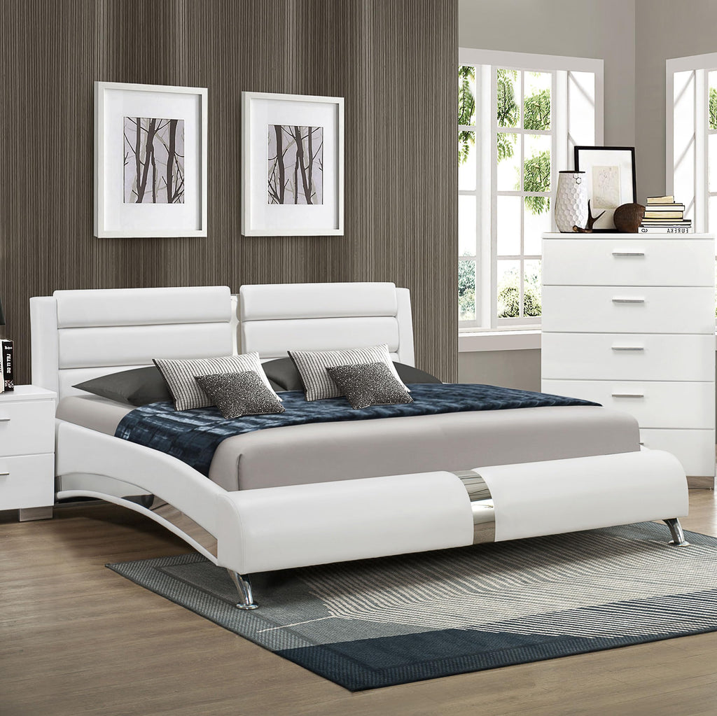 Coaster Home Furnishings Jeremaine Contemporary Leatherette Upholstered Eastern King Size Sleigh Bed Frame Platform Bed 40-inch Headboard White 300345KE