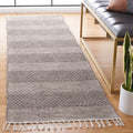 SAFAVIEH Montauk Collection Runner Rug - 23 x 18, Ivory & Anthracite, Handmade Flat Weave Boho Farmhouse Cotton Tassel Fringe,