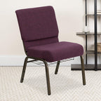 Flash Furniture Hercules Series 21''W Church Chair In Plum Fabric With Cup Book Rack - Gold Vein Frame