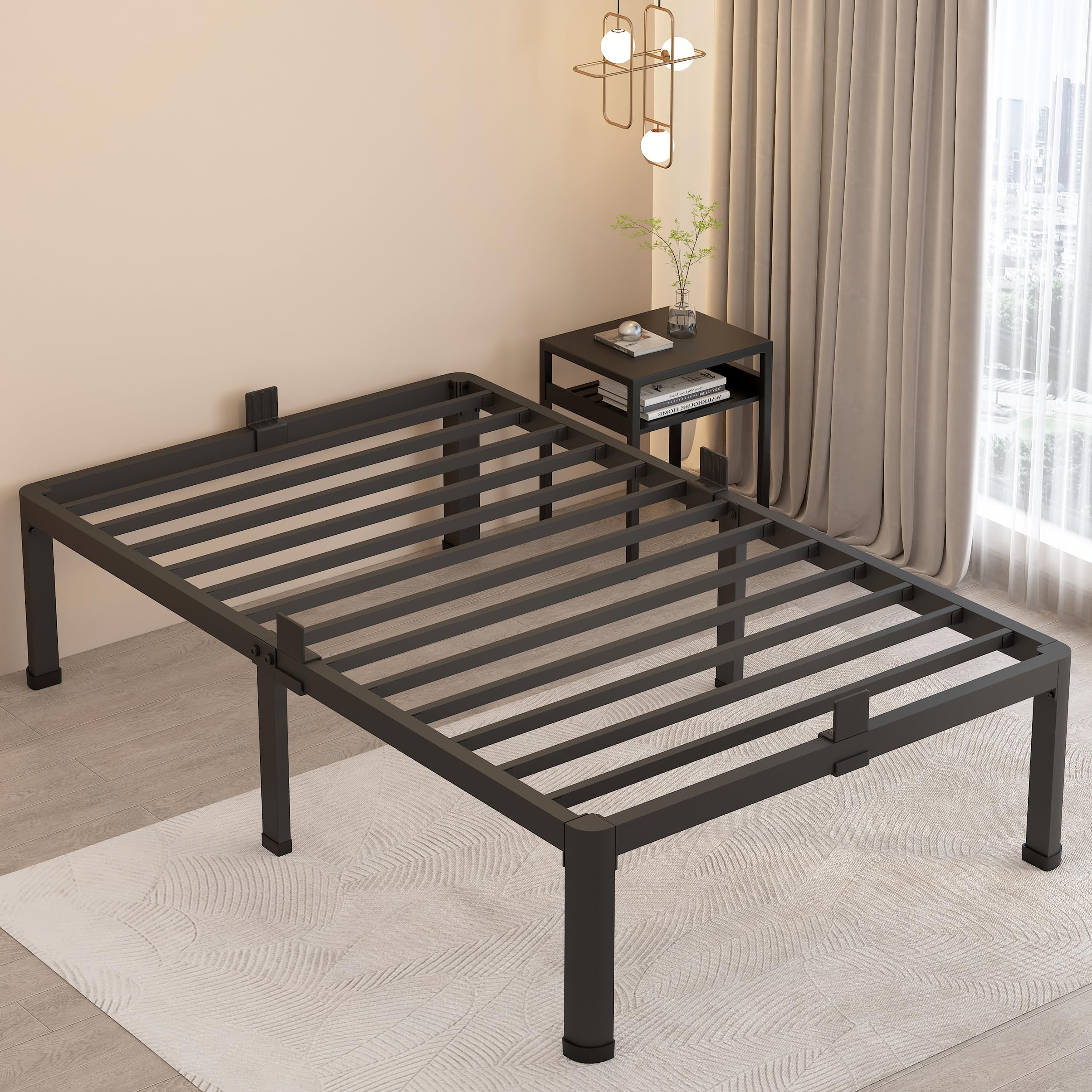 Maf 18 Inch Twin Xl Bed Frames With Round Corner Legs Mattress Slide Stopper No Box Spring Needed Heavy Duty Metal Platform Bed Frame Under-Bed Storage Space, 3000 Lbs Steel Slats Support