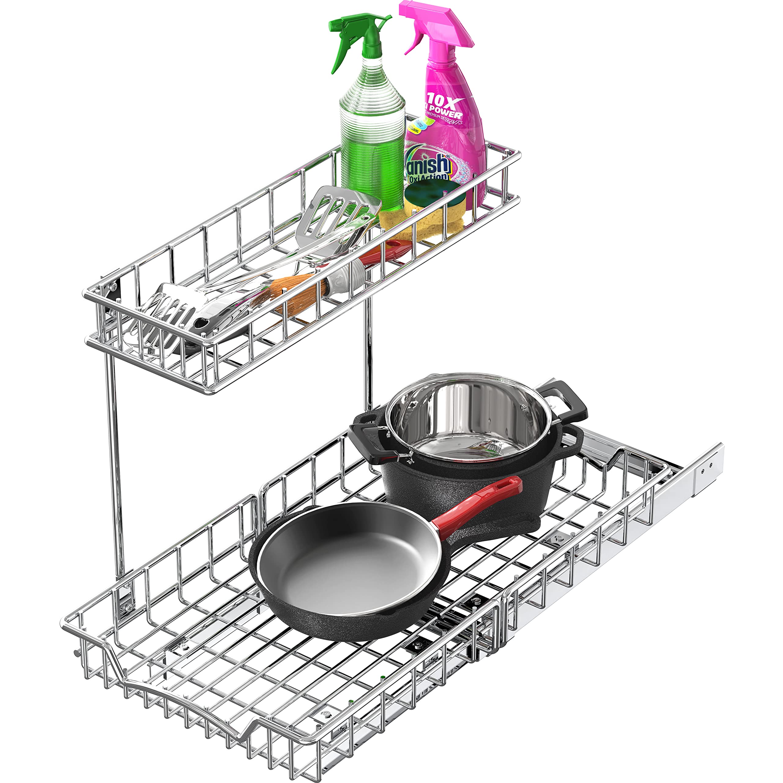 Simple Houseware 2Tier (L+M) Pull Out Under Cabinet Sliding Shelf, Chrome