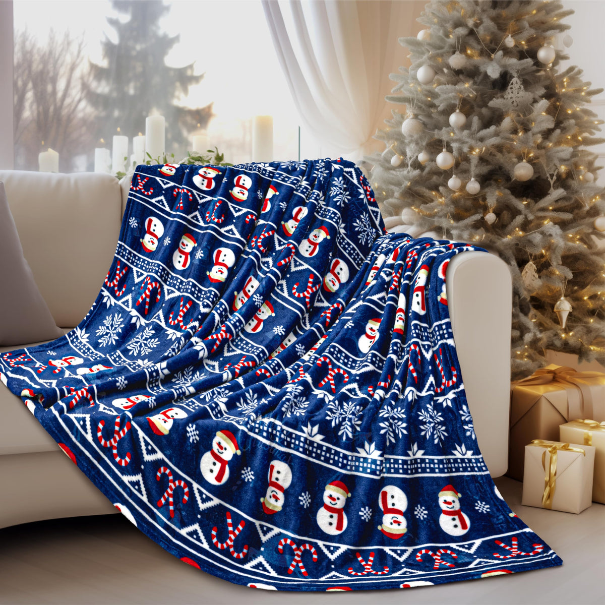 Pavilia Christmas Snowman Throw Blanket | Blue Holiday Christmas Fleece Blanket | Soft, Plush, Warm Winter Cabin Throw, 50X60 (B