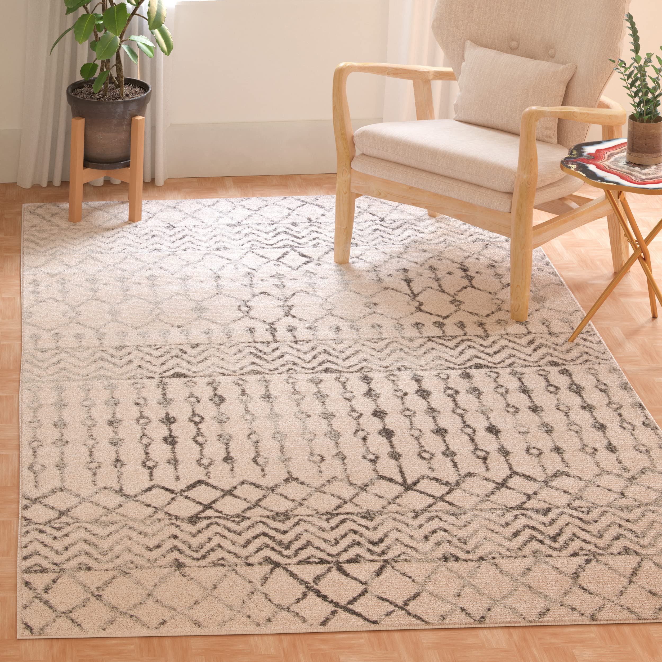 SAFAVIEH Tulum Collection Accent Rug - 4 x 6, Ivory & Grey, Moroccan Boho Distressed Design, Non-Shedding & Easy Care, Ideal f