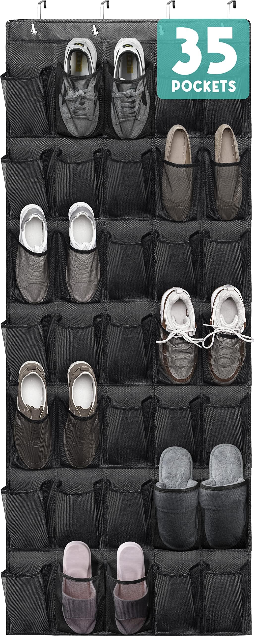Tiblue Over The Door Shoe Organizers 35 Mesh Pockets Hanging Shoe Organizer Shoe Rack For Closet Entryway Bedroom Bathroom Pantr