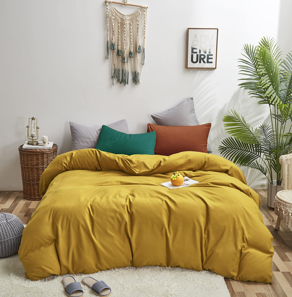Luxlovery Mustard Yellow Comforter Set King Bright Yellow Bedding Comforter Set Dark Yellow Cotton Soft Breathable Quilts With 1