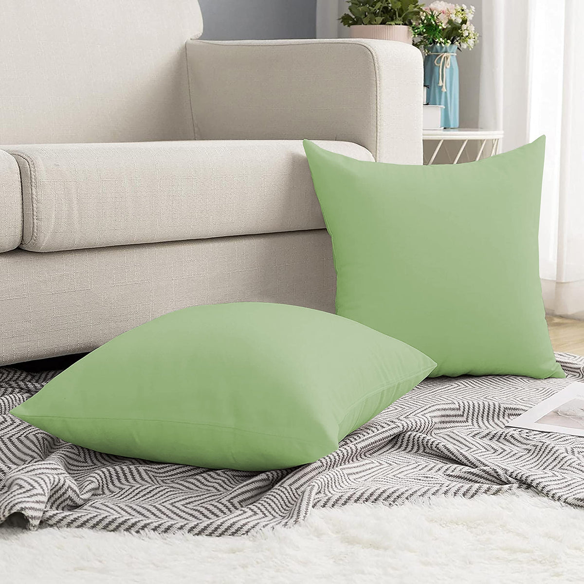 Day Care 400Tc Imperious Design Decorative Throw Cushion Cover 100% Egyptian Cotton Size (14X14) Sage Green Set Of 3