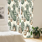 Ambesonne Tropical Curtains, Modern Greenery Monstera Leaves And Flowerpots Illustration Bohemian, Window Treatments 2 Panel Set