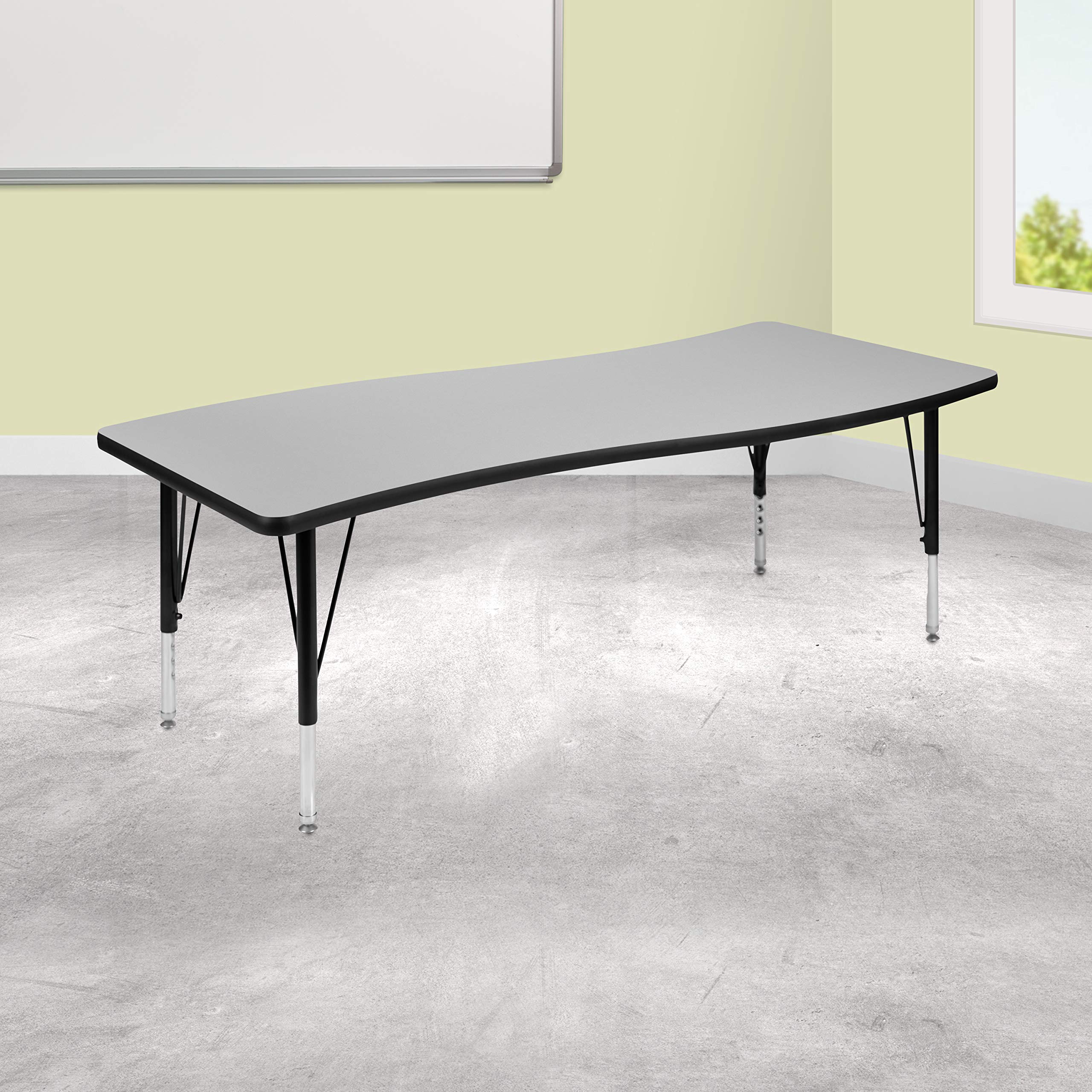 Flash Furniture Wren 26'W X 60'L Rectangular Wave Flexible Collaborative Grey Thermal Laminate Activity Table - Height Adjustable Short Legs