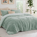 Bedsure Fluffy Comforter Set Queen - Super Soft Faux Fur Comforter Queen Size Sage Green, Winter Warm Fleece Bedding Set, Plush
