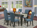 East West Furniture Wece7-Blk-21 7 Piece Dinette Set Consist Of A Rectangle Dining Table With Butterfly Leaf And 6 Mineral Blue Linen Fabric Parson Dining Chairs, 42X60 Inch, Black