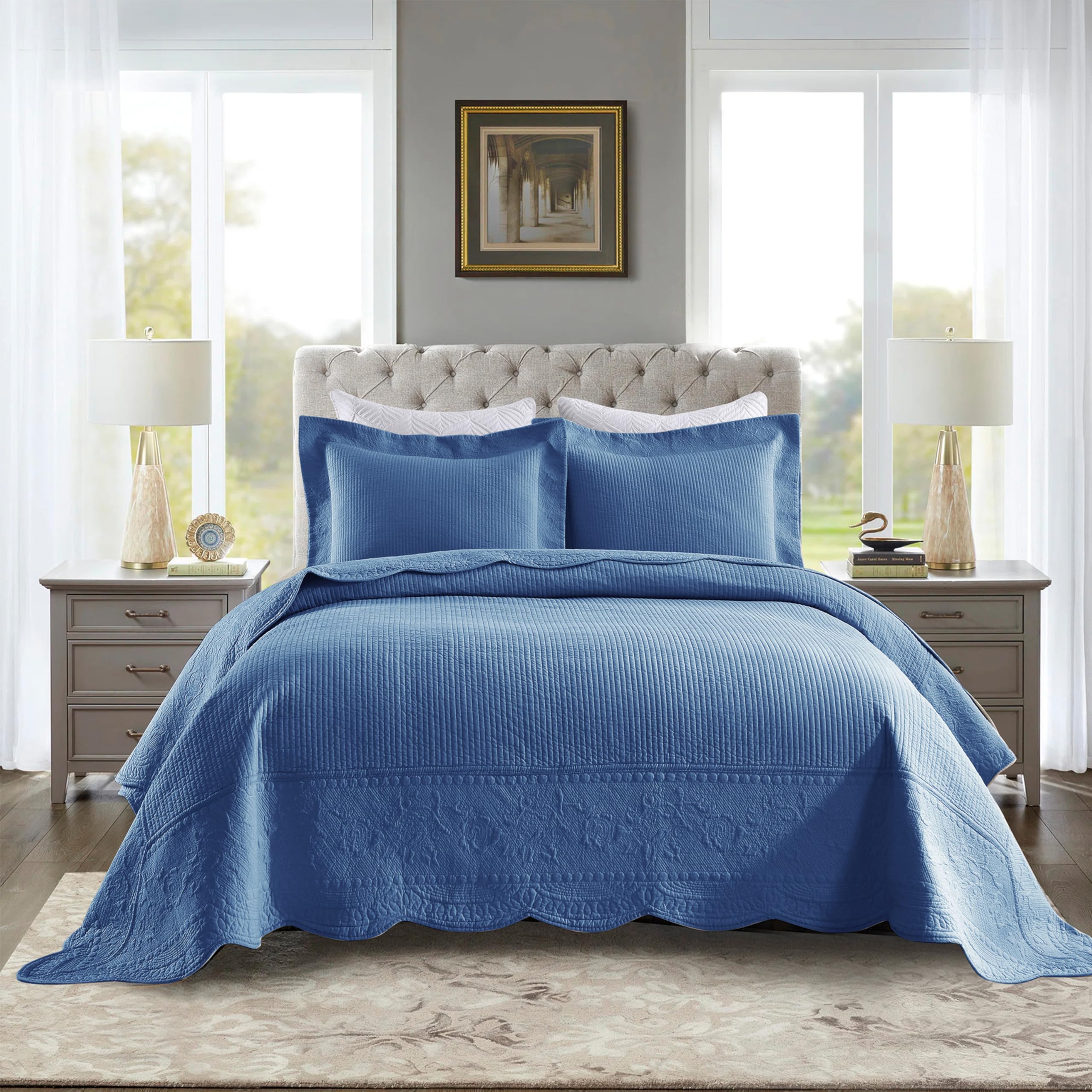 Marcielo 3-Piece 100% Cotton Oversized Bedspread Set Coverlet Set Lightweight Quilt Set Embroidery Farmhouse Bedding Set Tf (Tg