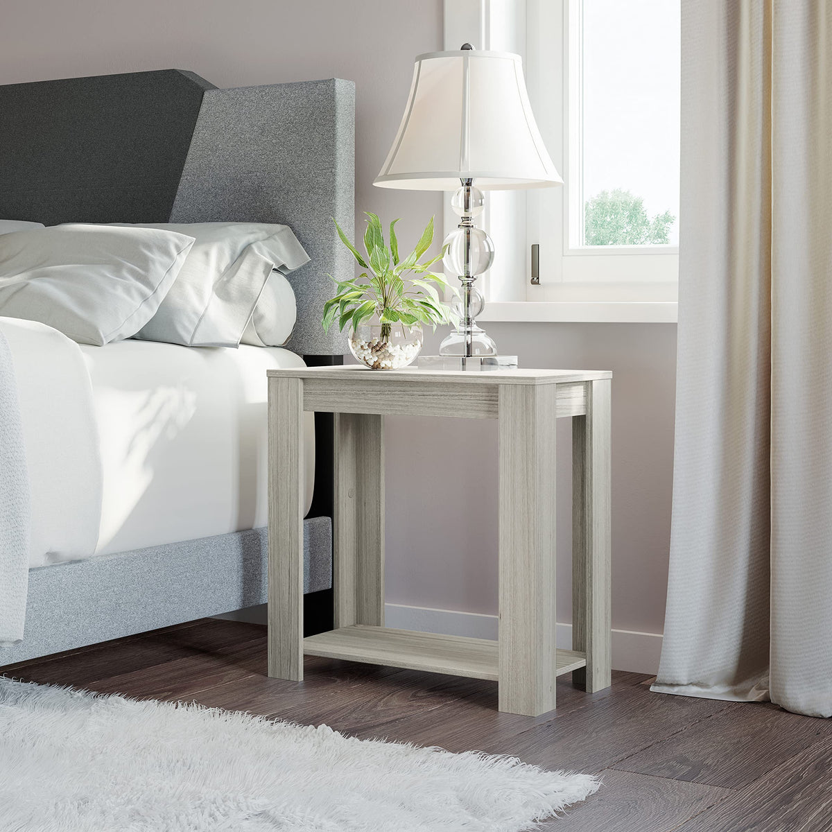 Boyd Sleep Brisbane Bedroom Nightstand Bedside Table: Open Storage Display Shelving, Barnwood Gray
