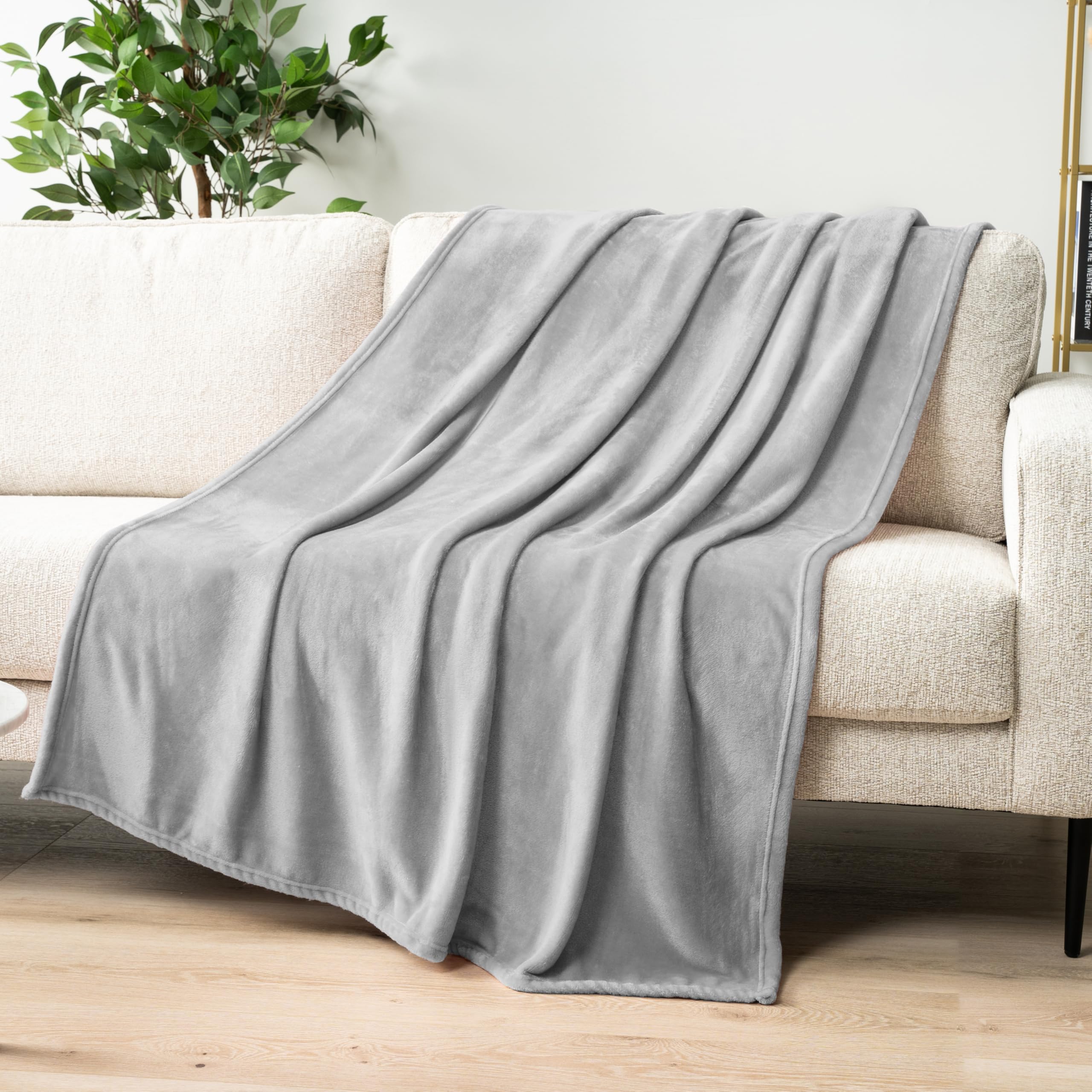 Silver Throw Pavilia Light Grey Fleece Throw Blanket For Couch Twin Size, Silver Su ...