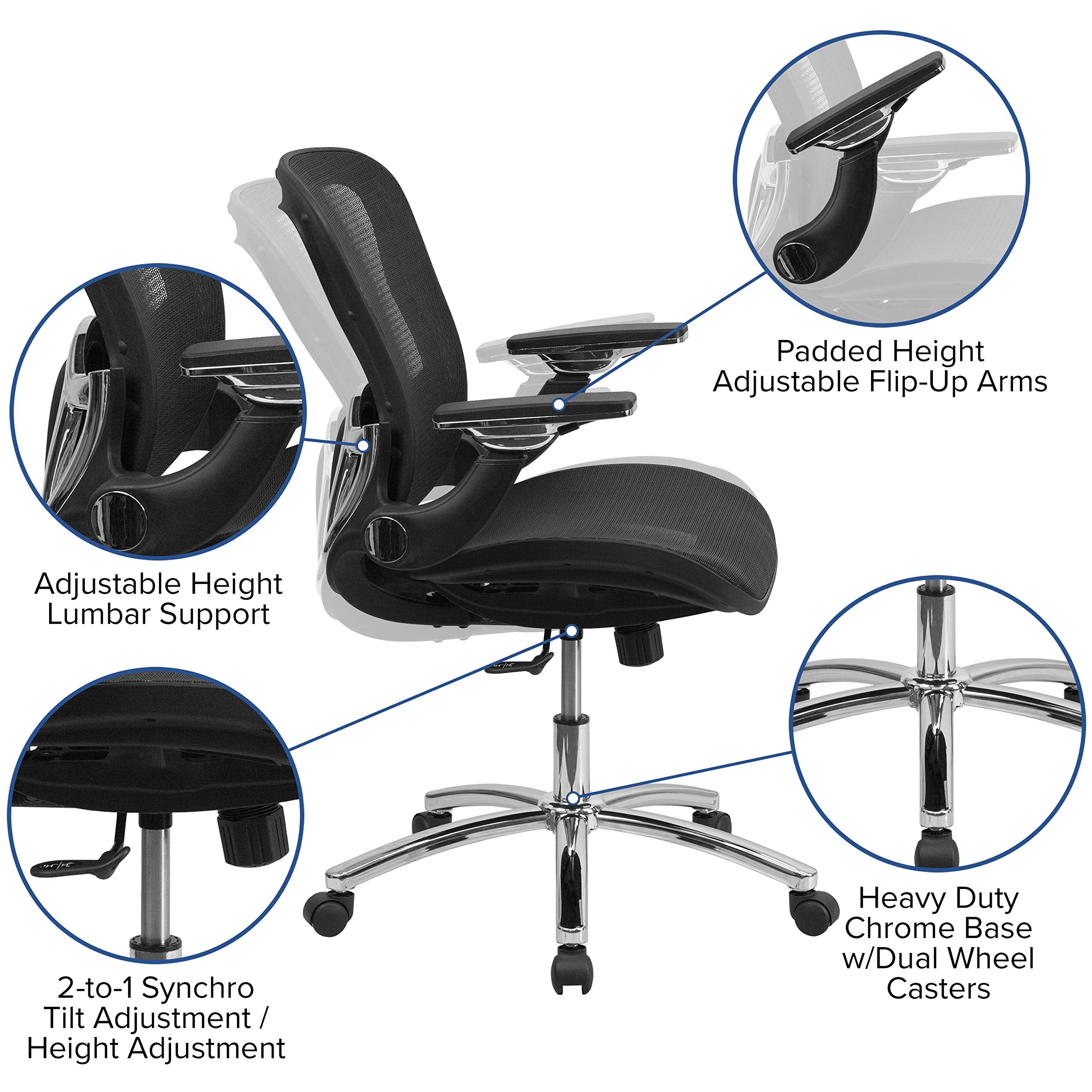 Flash Furniture Sam Mid-Back Transparent Black Mesh Executive Swivel Ergonomic Office Chair with Synchro-Tilt & Height Adjustable Flip-Up Arms