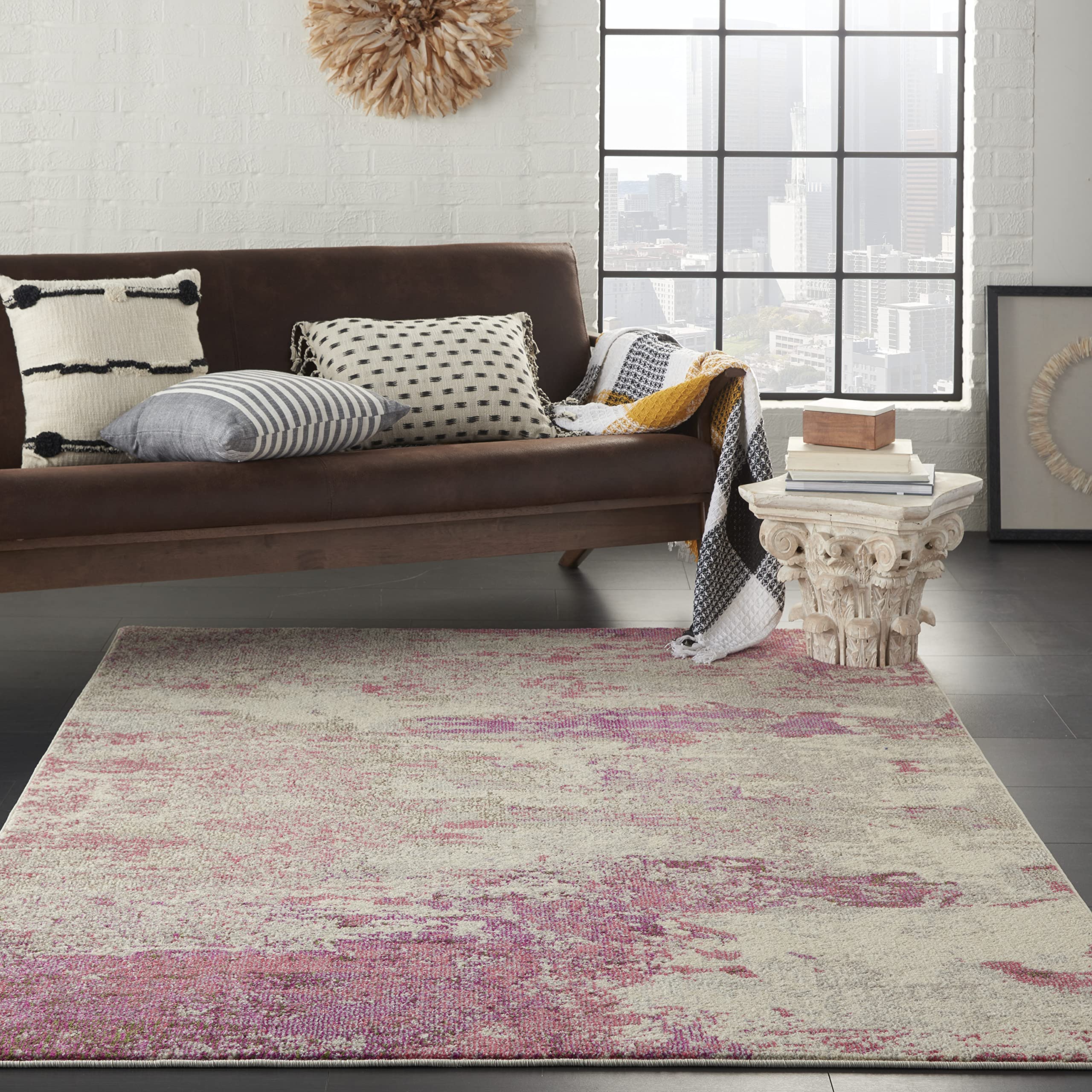 Nourison Celestial Modern Abstract Ivory/Pink 5'3' X 7'3' Area Rug, Easy Cleaning, Non Shedding, Bed Room, Living Room, Dining
