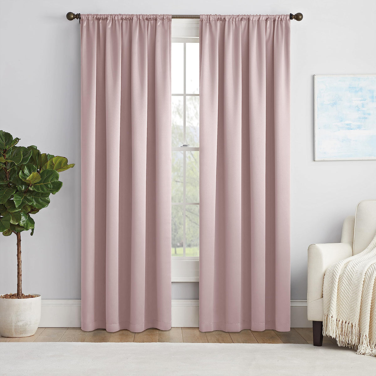Eclipse Solid Thermapanel Modern Room Darkening Rod Pocket Window Curtain For Bedroom (1 Panel) 63' X 54' Curtain Panel In Blu