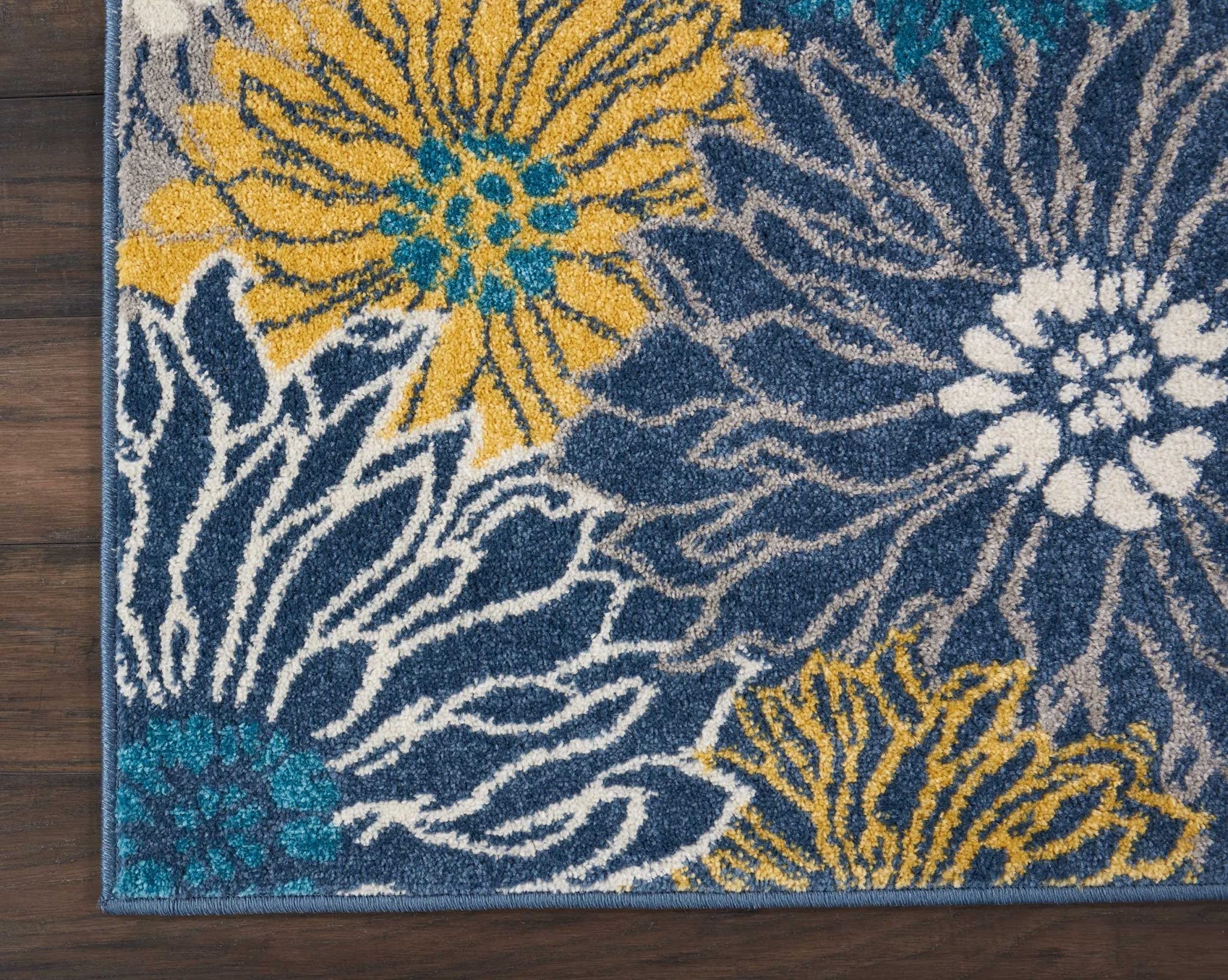 HomeRoots 100% Polypropylene 2’ x 8’ Blue Tropical Flower Runner Rug