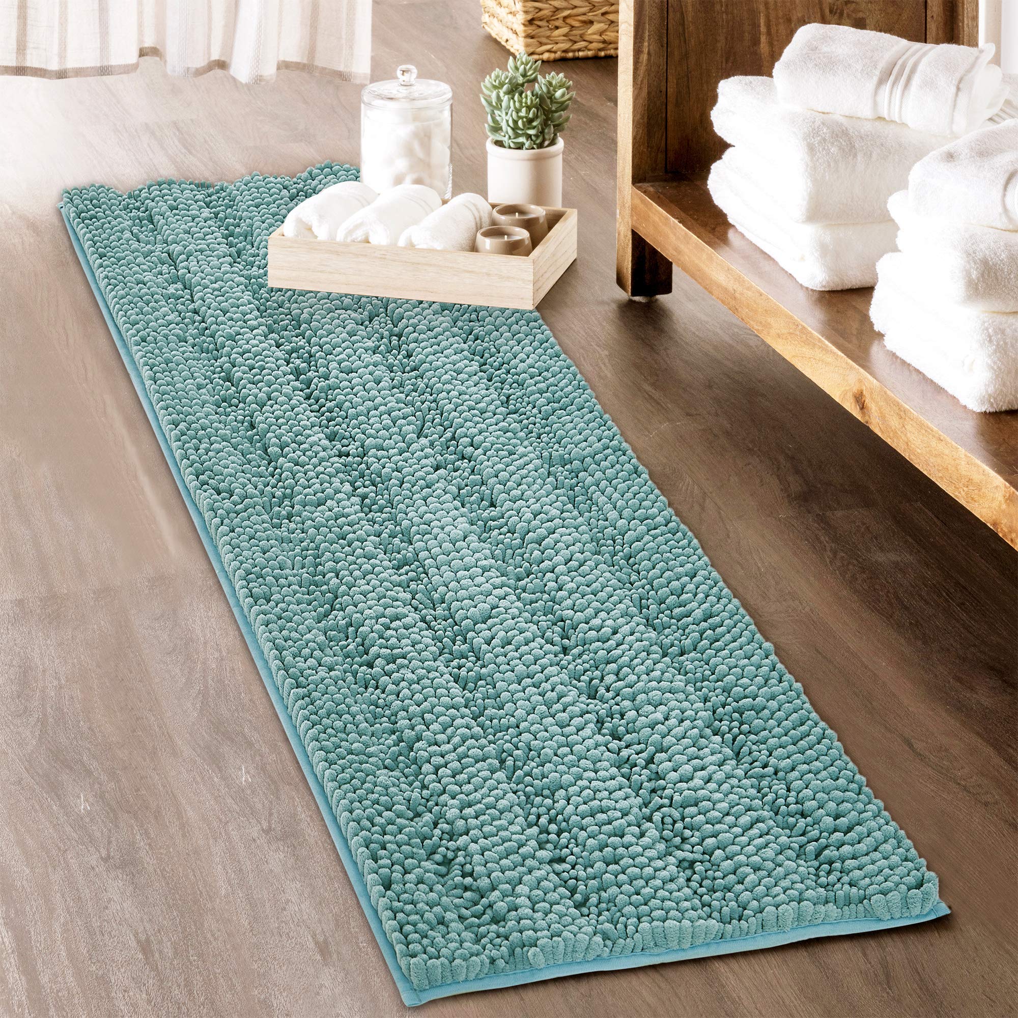 Bath Mat for Bathroom Soft Bathroom Rugs Non-Slip Soft Cozy Shaggy Durable Thick Chenille Bath Rugs Floor Cover Water Absorbent 
